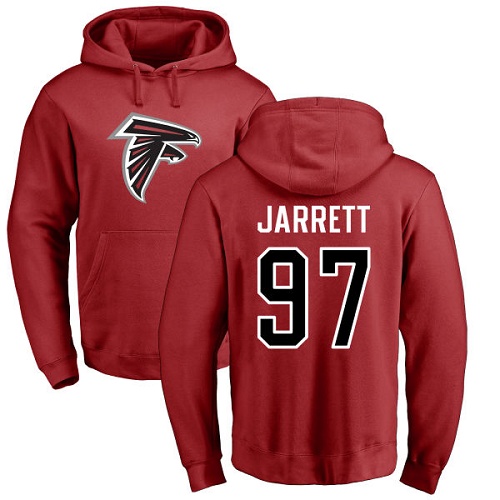 Atlanta Falcons Men Red Grady Jarrett Name And Number Logo NFL Football #97 Pullover Hoodie Sweatshirts